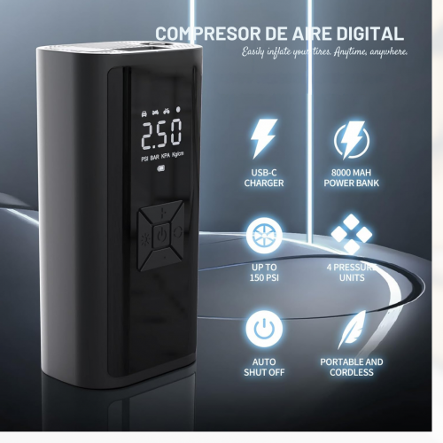 COMPRESOR DE AIRE CON WIRELESS DIGITAL - ¡Potencia y precisión en la palma de tu mano!