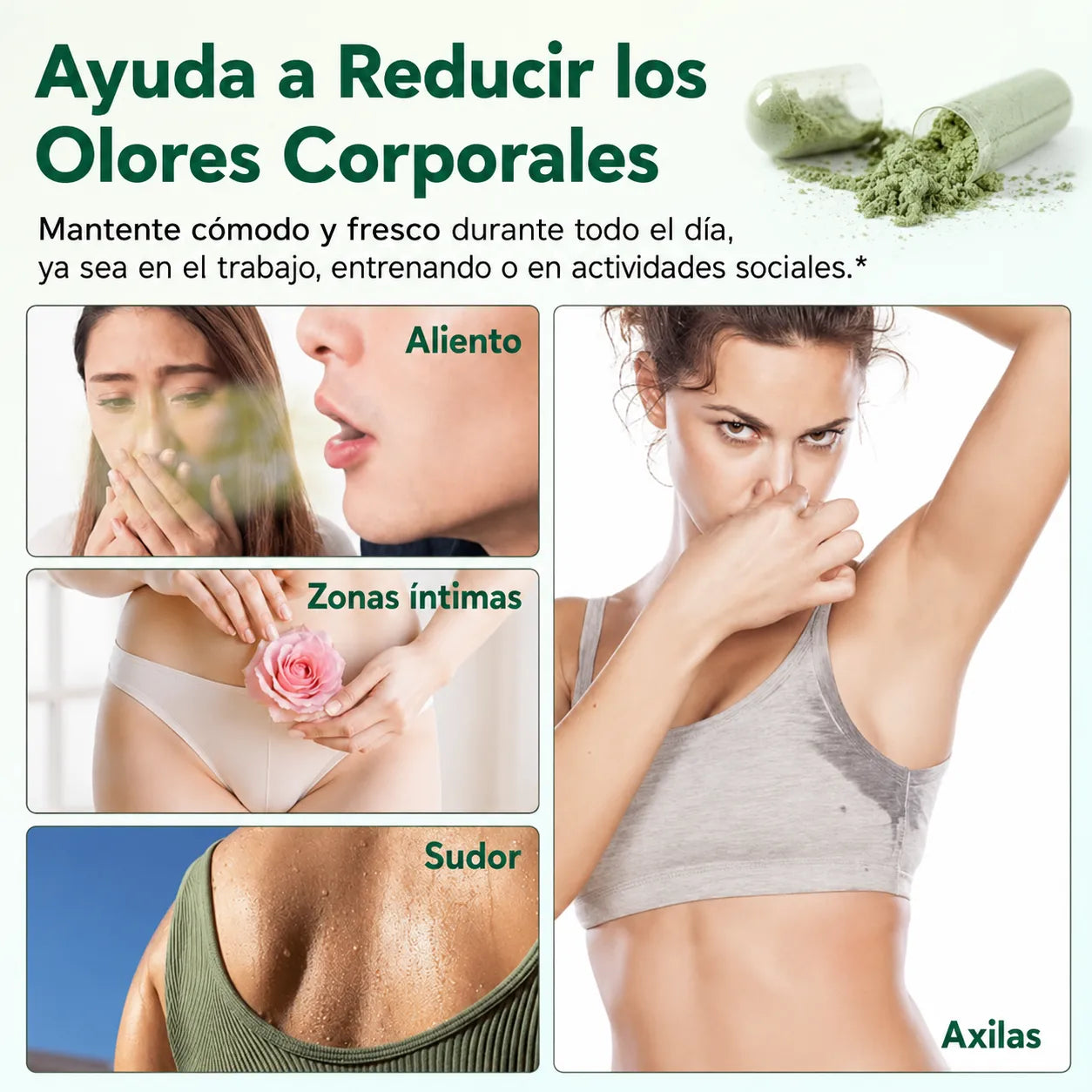 Deos ¡axilas, aliento y cuerpo frescos, todo el día!
